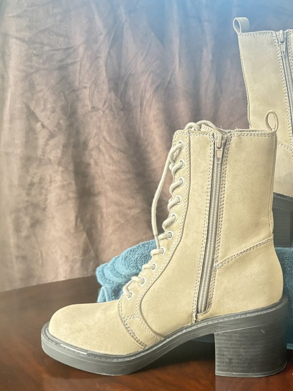 MIA Taupe Suede Lace-Up Platform Combat Boots Women's Size 8